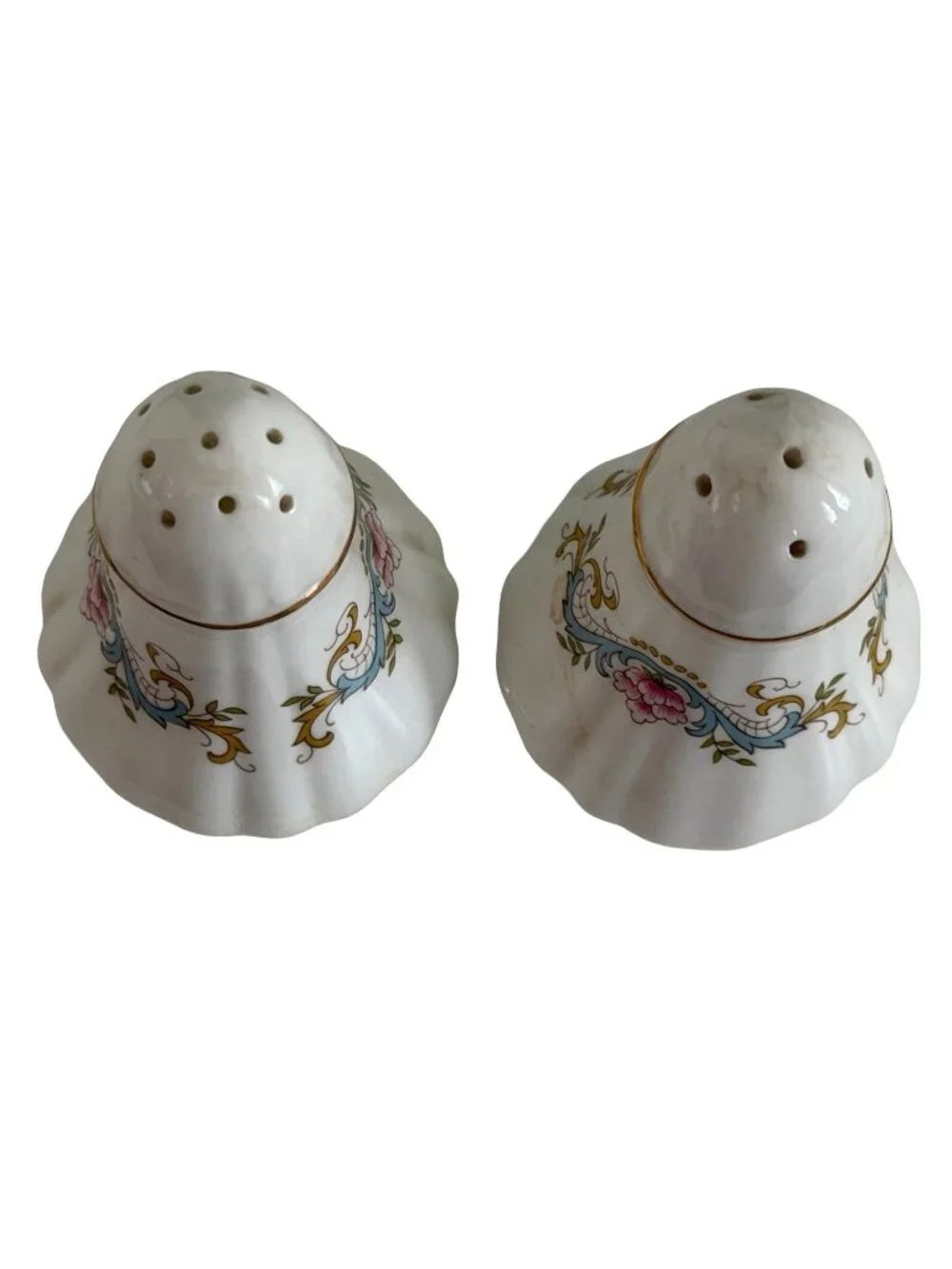 Vintage Paragon Fine Bone China Salt & Pepper Shakers England Floral Gold Trim S